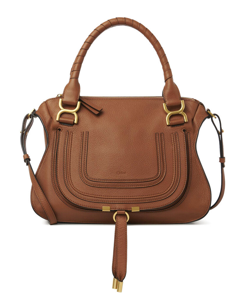 Chloe Marcie Grained Calfskin Leather Handbag Coffee